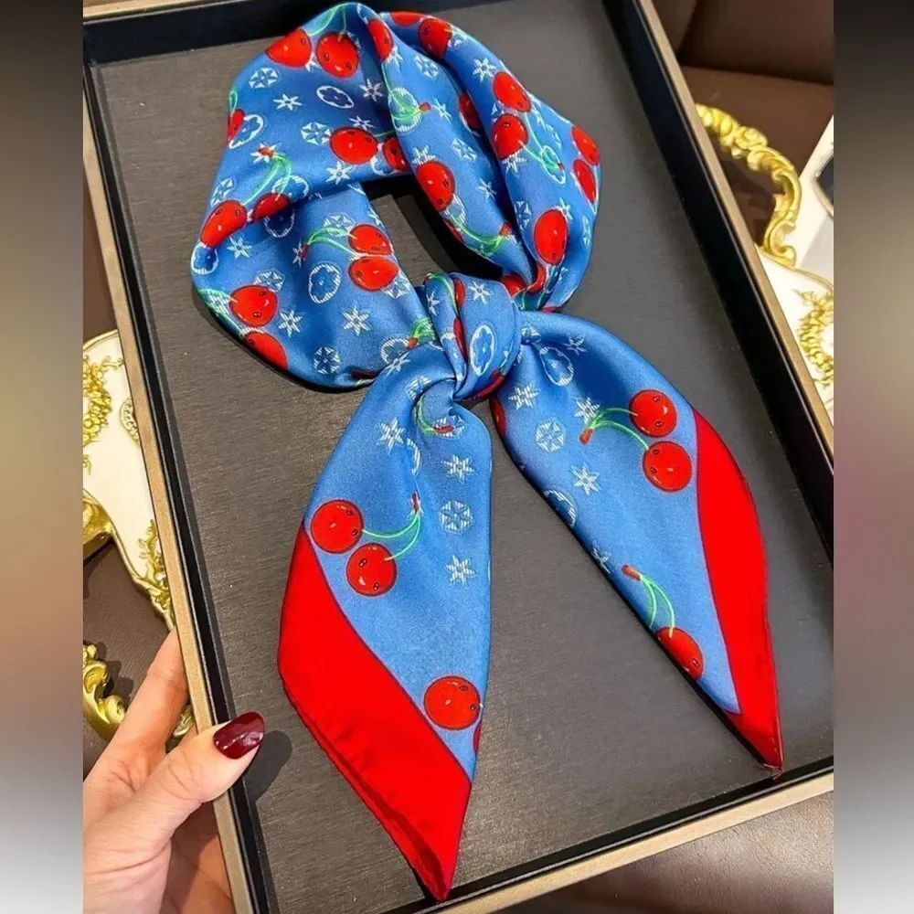 Blue Cherry Print Scarf A1583